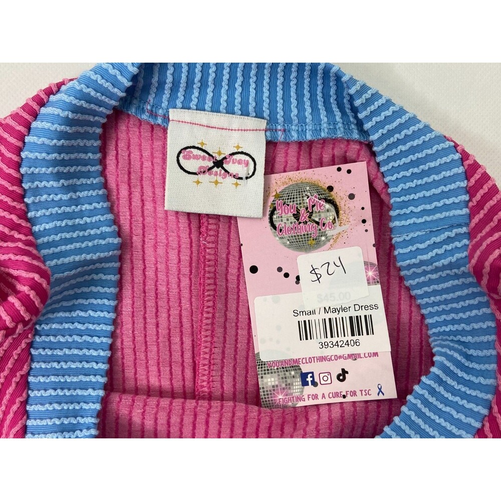 Sweet Ivey Designs Women Small Dress Sleeveless Pink Blue Trim NWT - Picture 5 of 8